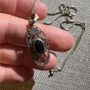 Elegant Sterling Silver and Black Onyx Pendant Necklace